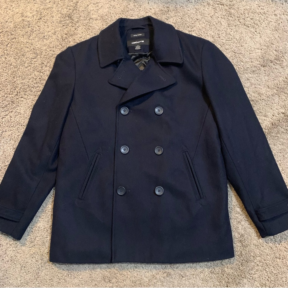 Claiborne Wool Blend Pea Coat Navy Medium